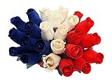 2 Dozen木製ローズ花、レッド、ホワイト、ブルー。