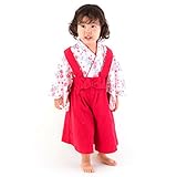 袴 ロンパース 女の子 カバーオール ベビー キッズ サスペンダー レッド 90サイズ