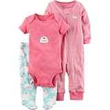 Carter's(カーターズ) 3ピースベビーソフトフッテッドパンツセット ピンク 上下セット 3ヶ月【並行輸入】