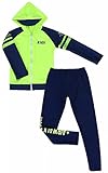 next.design UPF50+ 子供用 ラッシュガード 水着 スイムウェア 上下セット パーカー フロントファスナー 長袖 長ズボン (S（85-95cm）, イエローグリーン)