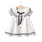 RoRykon　夏 ベビー服 ベビーワンピ ベビー肌着 ワンピース 新生児服 リボン ふんわり柔らかい肌触り 丸襟 可愛い 学院風 出産祝い 贈り物 (120(身長110CM対応), ホワイト)