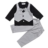 Hzjundasi 新生児 赤ちゃん 男の子 紳士服 2Pcs Suit ブラック シャツ + パンツ ちょう結びの装飾 礼服 スーツ風 子供服 長袖 秋冬 記念日 写真撮影 結婚式 コットン 出産祝