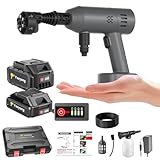 高圧洗浄機【8.5MPa強化版・超軽量560g・ぴかぴか洗浄店監修】ミニ高圧洗浄機 コードレス 充電式 出水量20％拡大 残量表示 PSE認証済み バッテリー2個 合計容量30000mAh マキタバッテリー互換 5m超柔軟ホース 多機能6in1ノズル ペットボトル対応 水道接続不要 小型 自吸式 低