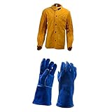Flameer 溶接ジャケット＋作業手袋(35cm)　防護服　2層　M/XL/XXL選択　耐磨耗性　耐火性　耐熱性　牛革　高品質 - M　