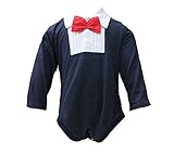 男の子 ロンパース フォーマル風 ベビー服 長袖 男の子 新生児 撮影 衣装 結婚式などに (90cm, 紺)