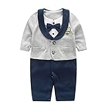 エルフ ベビー(Fairy Baby)ベビーフォーマル セレモニーロンパース 結婚式服 男の子 (73cm, 徽章柄 紺色蝶ネクタイ)