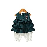 夏ベイビー服セット ノースリーブトップス Pojour ガールズＴシャツ+パンツ かわいい2セット 子供ギフト 通気 綿　100cm グリーン