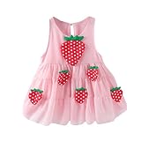 Yumiki　子供服　ワンピース　女の子　ドレス　いちご柄　ストロベリー　可愛い　ノースリーブ　ふわふわ　丸首　柔らかい　肌触り良い　普段着　カジュアル　日常　ナチュラム　お姫様　お出かけ (90, 