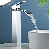 Maynosi 洗面水栓 洗面台蛇口 洗面用混合栓 シングルレバー 混合水栓 滝状吐水口 手洗いボウル用 水栓金具 取り付けホース付き 高295mm (クロム)