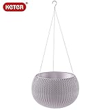 KETER Knit Cozy Pot ハンギングチェーン付き ヴァイオレット Mサイズ　吊り鉢 プラスチック製 樹脂 屋内 屋外 カバー おしゃれ(植木鉢 プランター ポット)