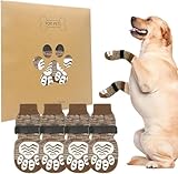BINGPET 犬 靴下 犬用靴下 滑り止め ４個セット 肉球保護 犬の靴下 柔らかい 脱げない ペットソックス マジックテープ付き 防寒 転倒防止 室内 屋内用 通気性 伸縮性 介護 老犬 サポート 舐め防止 抜けにくい かわいい おしゃれ 小型犬 中型犬 大型犬 (SM, ブラウン)