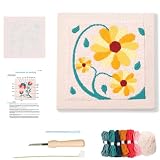 刺繍キット 初心者 25cm x 25cm クロスステッチ刺繍 キット 人気DIY 刺繍セット 手作 パンチニードル キット 刺しゅうセット 刺繍 キット 説明書付き 刺繍枠 刺繍糸 刺繍用布 刺繍工具 (イエロー系)