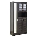 シューズボックス 下駄箱 ミラー付 ルーバー扉 90cm幅 大型 ルーバーシューズボックス 収納棚 壁面収納 ロッカー 木製シェルフ 多目的収納ラック マルチラック ダークブラウン CPB016-DBR J-Supply