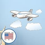 飛行機壁ファブリック平面漫画デカール壁のステッカー、キッズ赤ちゃん保育園装飾リムーバブルSticks – To Anyサーフェス – Made in the USA S ホワイト