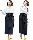 Sweet Mommy マタニティボトム トレンチ風ロングスカート サスペンダー付き ウエスト調節機能 2WAY ポケット付き 肩ひも長さ調節可 ウエストリボン 大きいサイズ 上品素材 マキシ 産前産