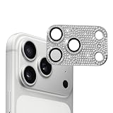 For iPhone 17 Pro Max カメラフィルム カメラカバー レンズカバー カメラ保護 ラインストーン【アルミ合金縁取り+強化ガラス】 レンズ全体保護 黒縁取り 露出オーバー防止 キラキラ レンズ保護フィルム 携帯電話の装飾 貼り付け簡単 貼り付け簡単 気泡防止 飛散防止 高透過率 【シルバー】 iPhone 17 Pro Max 用 レンズフィルム
