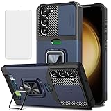 NKECXKJ Samsung Galaxy S23 5G ケース用 + GalaxyS23 强化 ガラス フ フィルム 財布型 カード収納 スマホケース 横置き機能 リング スタンド 耐衝撃 Case Cover ギャラクシーS23 S 23 SC-51D | SCG19 背面 カバー メンズ レディース 6.1 インチ（青)