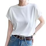 [YUMISS] 【新色追加】 Tシャツ レディース 半袖 ゆったり 【サラッとした着心地・ゆったり体型カバー】 レディース トップス 夏 tシャツ 柔らかい 快適 通気 吸汗 速乾 日常 通勤 オフィス シンプル おしゃれ カットソー (JP, アルファベット, L, ホワイト)