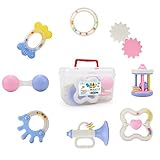 Wishtime ガラガラとおしゃぶりがセットになった幼児のおもちゃ 音が鳴る手のガラガラとおしゃぶりのギフトおもちゃ 0～12ヶ月の新生児向け ボックス付き FDA/BPAフリー