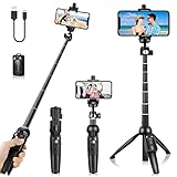自撮り棒 三脚 一脚兼用 長い Bluetoothリモコン付き ス セルカ棒 スマホ 三脚 折りたたみ ミニ三脚 卓上 360°回転 生放送 Web会議 撮影 映画放送 旅行 iPhone12pro Max/iPhone11/iPhone8/PhoneXR/X/Androidスマホ等対応
