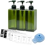 [ネセクト] シャンプーボトル ディスペンサー 大容量650ml グリーン3本セット ラベルシート付属 詰め替えボトルシンプルデザイン ホテル プッシュ式 [日本国内企画品]