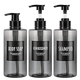 Segbeauty シャンプーボトル ディスペンサー 灰色 3本セット 500ml 大容量 ブラック 丸形 漏れ防止 詰め替えボトル おしゃれ 浴室 洗面所