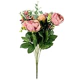 Auntwhale 人工咲き牡丹花束花嫁園家庭用ウェディングデコレーションのための偽の花の手配
