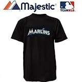新しい大人用サイズXL MLB Miami MarlinsマジェスティックTシャツTジャージークルーネックレプリカMajor League Baseball木製マーク