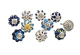 Set of 10 Blue and white hand painted ceramic pumpkin knobs cabinet drawer handles pulls