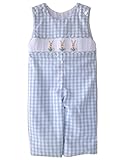 Baby BoyイースターLongall in Blue Checks withスモックBunnies服装 カラー: ブルー