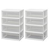 アイリスオーヤマ ワイドチェスト 4段 幅54×奥行40 ホワイト/クリア W-544 【2個セット】