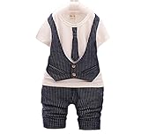 Honey baby ベビー服 スーツ チェック柄 ネクタイ付きTシャツ 上下2点セット 半袖　ベビー服 フォーマル 洋服　紳士風 男の子 結婚式 お正月　誕生日 お宮参り 七五三 記念日 出産祝い