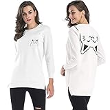 パーカー レディース トップス Glennoky 4色 クルーネック プルオーバー ブラウス スウェットパーカー 裏起毛 猫柄 無地 秋冬 ロング丈 ゆったり ラウンドネック レディースパーカー スウ