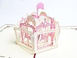 creve ポップアップ グリーティング カード 出産祝い 誕生日 メリーゴーラウンド (ピンク)