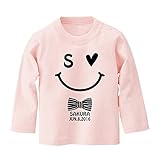 名入れ 長袖 スマイル柄 Tシャツ / ベビーサイズ [BT442] 80cm ライトピンク 出産祝い 誕生日 プレゼント おしゃれな 名前入り ベビー服