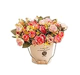 ニースシミュレーション植物人工ピンクローズ装飾鉢植え