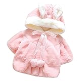 yougheny 超可愛い 子供服 ベビー キッズ フード付き 兎耳 裏起毛 厚地 マントコート ショートコート ファッション 暖かい モコモコ 冬(73 ピンク)