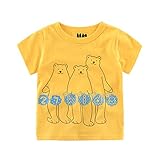 PANCY 子供服 春夏 半袖 Ｔシャツ 男の子 女の子 コットン製 プリントＴシャツ かわいい くま柄(イエロー,110cm)