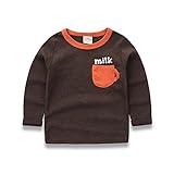 PANCY 子供服 春秋 長袖 Tシャツ キッズ トレーナー 丸い襟 男の子 女の子 可愛い シンプル(ダークブラウン,110cm)