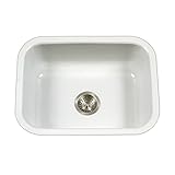 Houzer PCS-2500 WH Porcela Series Porcelain Enamel Steel Undermount Single Bowl Kitchen Sink, White 