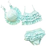 ツバメ--屋 ベビー水着 女児水着 ビキニ スイミングウェア キッズ水着 子供用 スイムキャップ付き 女の子 セパレート レースフリル スイート ガールズ 3点セット (XXL, Blue)