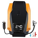 UNITRIP 改良版 液晶画面 自動的に停止機能 エアコンプレッサー 車用空気入れ DC12V 小型電動ポンプ 携帯便利 高輝度LEDライト搭載 3種類アダプター 自動車/自転車/バイク/ボール/ 