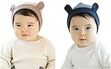 赤ちゃん クマみみ 帽子 2枚 セット ボーダー キュート ハット ベビー 衣装 (男の子 ネイビー ブラウン)
