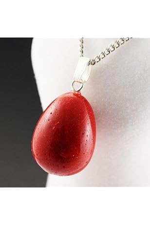 Amazon | 天然石 赤珊瑚(染色) たまご型 ペンダント ネックレス 1点  
