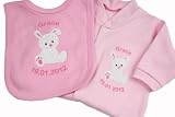 TinyGemz Personalised Embroidered Baby Girl Christening Sleepsuit/BabyGrow & Bib Gift Set - 3-6 by T