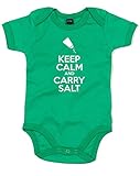 (キープ　カーム　そして　塩を持って。) Keep Calm And Carry Salt, プリント　ベビースーツ - グリーン/白 12-18 ヶ月