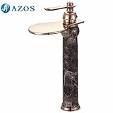 AZOS コーヒー色大理石 バラの金色 洗面用蛇口 バスルーム用混合水栓 手洗い設備 台付 滝型 冷熱水混合水栓 MPDK025-3A