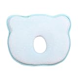 Tovadoo ベビー枕 新生児 小熊型 コットン 斜頭防止 絶壁頭防止 向き癖防止 汗取り 快眠 出産準備　出産祝い プレゼント　26*22*3.5CM (ブルー)