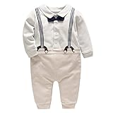 Famuka 紳士服 サロペット式 ロンパース カバーオール フォーマル 男の子 蝶ネクタイ 長袖 秋冬用 オーバーホール (0-3M, クリーム)