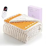 電気毛布 掛け敷き兼用【2026登場 ラビットファー調素材＆フランネル】 電気ブランケット タイマー付き 1－12H AI過熱保護機能搭載 10段階温度調節 速暖 節電 99%電磁波カット 頭寒足熱配線 暖房器具 電気ひざ掛け 大判サイズ 省エネ 節電 冬用 電気毛布 洗える ダニ退治機能 自宅 オフィス用 日本語取扱説明書付き (ホワイト, 140ｘ80cm)